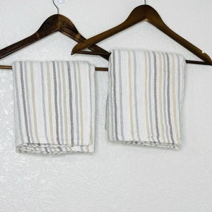 2 INUP HOME Fine Linens Shams King Size Portugal Striped Pile Beige Grey White - Picture 1 of 7