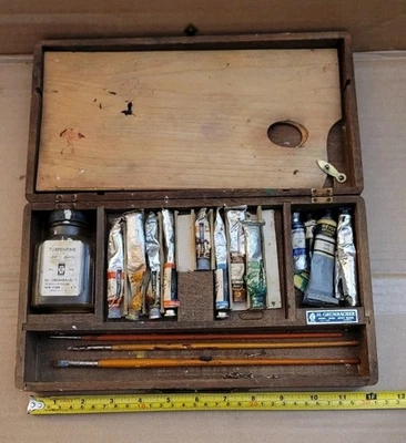 Caja de almacenamiento de pintura de artista de madera portátil GRUMBACHER cola de milano vintage VACÍA Foto 1 de 4