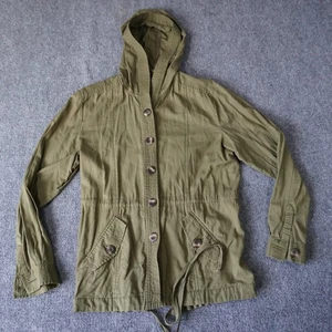 Army Green Hooded Anorak Jacket Lightweight Utility Drawstring Waist Medium - Picture 1 of 10