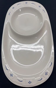 LONGABERGER Oval Snack Tablett Weiß Gewebt Traditionen Klassisch Blau 13,25" - Bild 1 von 3