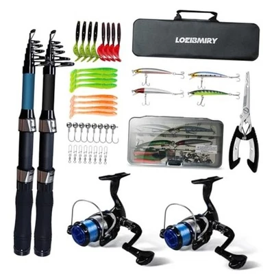 2 Pack 2.1m/6.89ft Telescopic Spinning Fishing Rod Reel Combos with Carrier  - Image 1 of 4