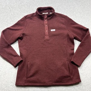 Mens Lg Orvis Bergundy Pullover Mock Neck Fleece Sweater Snap Placket Sweatshirt - Picture 1 of 12