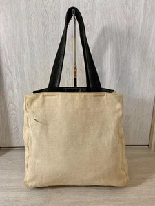 PRADA Tote Bag with Triangle Logo Plate Canvas Leather White Ivory - Picture 1 of 17