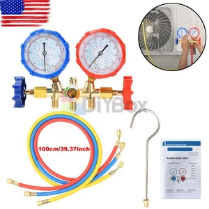 AC Manifold Gauge Set 3 Way R134A R12 R410A R22 R32 R404A Refrigeration Charging - Picture 1 of 23