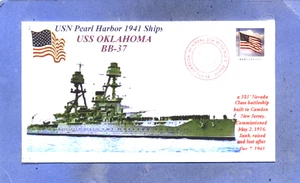 USS OKLAHOMA BB-37 WW II Pearl Harbor ColorPhoto Naval, Flag Pearl Handstamp PM - Picture 1 of 1