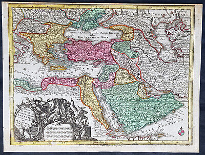 1744 Georg Mattaus Seutter Antique Map Of Ottoman Empire Hungary To Saudi Arabia • 300.61$
