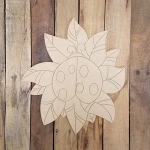 Coccinella su Foglia Forma Arte, Artigianato Non Finito, Pittura Legno Incisa per Linea - Foto 1 di 1