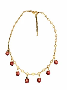 Bellissima Coccinella Vintage Joan Rivers ๐ Collana Charm Tono Oro 18-21โ Smalto Rosso - Foto 1 di 11