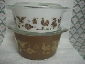 Pyrex #472 & #473 EARLY AMERICAN Casserole & Lid Set of 2 Vintage EUC - Picture 1 of 15
