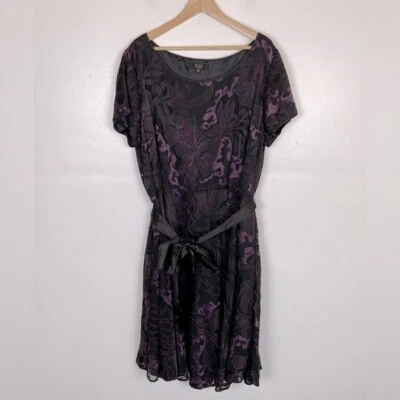 Alex Marie Women's Jacquard Floral Evening Formal Dress Size 22W Black & Purple - Image 1 of 4