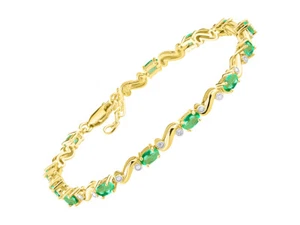 PULSERA TENIS RYLOS ESMERALDA Y DIAMANTES CHAPADA EN ORO AMARILLO PLATA 7-8" - Imagen 1 de 6