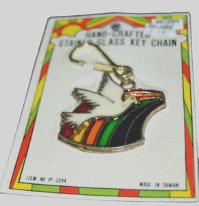 Llavero de vitral hecho a mano paloma blanca con llavero arco iris nuevo de colección hippies - Imagen 1 de 2