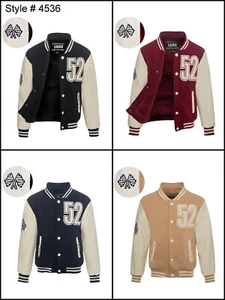 1826 Boys' Full-Zip Fleece Varsity Jacket with Fleece Sleeves and PU Sleeves - Picture 1 of 48