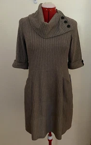SIGNATURE BY BOBBIE BEE SWEATER DRESS~PM~MOCHA~SPLIT COWL NECK~3/4 SLEEVE~NWT - Picture 1 of 8