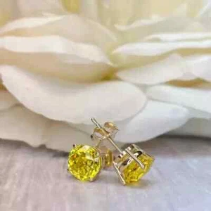 2.00Ct Round Cut Lab Created Citrine Stud Earrings 14K Yellow Gold Plated - Picture 1 of 4