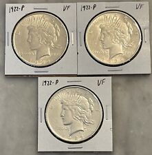 Lot of (3) 1922-P Peace Dollar - VF - Very Fine - 90% Silver