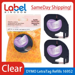 2PK Refills Label 1/2" Black on Clear Tape 16952 for Dymo LetraTag LT-100H - Picture 1 of 14