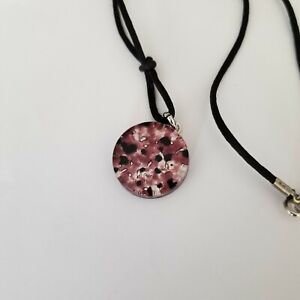 Murano Glass Dichroic Silver Purple & Black Pendant & Black Cord Necklace