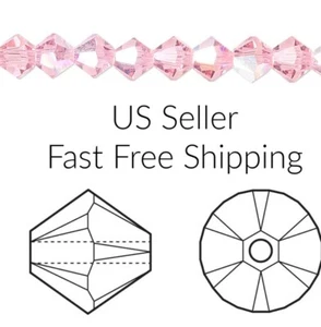 50 Stck. 4 mm (Rosa) Hellrosa AB Tschechische Doppelkegel Kristall Perlen, US-Verkäufer - Kostenloser Versand! - Bild 1 von 2
