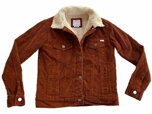 RVCA Womens XS Sherpa Corduroy Jacket Rust Retro Boho Indie Grunge Biker - Picture 1 of 17