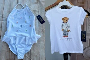 Polo Ralph Lauren Girl's 6-6X SWIMSUIT,BEAR T SHIRT NWT ALL OVER Pony 2 PC - Picture 1 of 9
