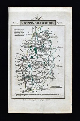 Mapa de ruta John Cary 1814 Nottinghamshire Mansfield Retford Newark Upton Inglaterra Foto 1 de 3