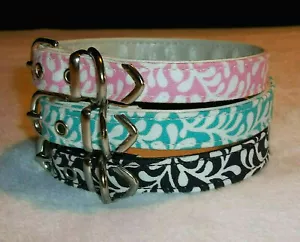 Cuello de mascota de diseño estampados de pluma de 1/2" tela cuero sintético hecho a mano EE. UU. - Imagen 1 de 9