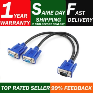 1 PC to 2 Way VGA SVGA Monitor Y Splitter Cable Lead 15Pin Male Female LCD TFT - Picture 1 of 7