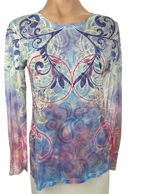 Top Laura Ashley Active Manga Larga Talla M Azul, Rosa Blanco Semi Transparente Pullover Foto 1 de 4