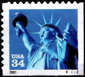 US - 2001 - 34 Cents Statue of Liberty Booklet Single #3485 Plate # V2222 F-VF +
