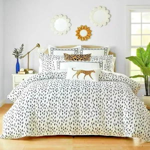 3-Pc Wamsutta Estero King Comforter Set Leopard Cheetah White Black Dots Whimsy - Picture 1 of 1