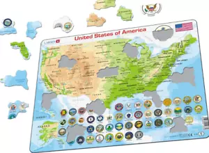 Mapa Del The Estados Unidos, Con Insignias - Puzle Rompecabezas 29x37cm K36 - Imagen 1 de 1