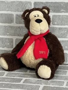 2011 11 Inch Brown Bear Plush Red Scarf Stuffed Toy Unknown Brand - Picture 1 of 4