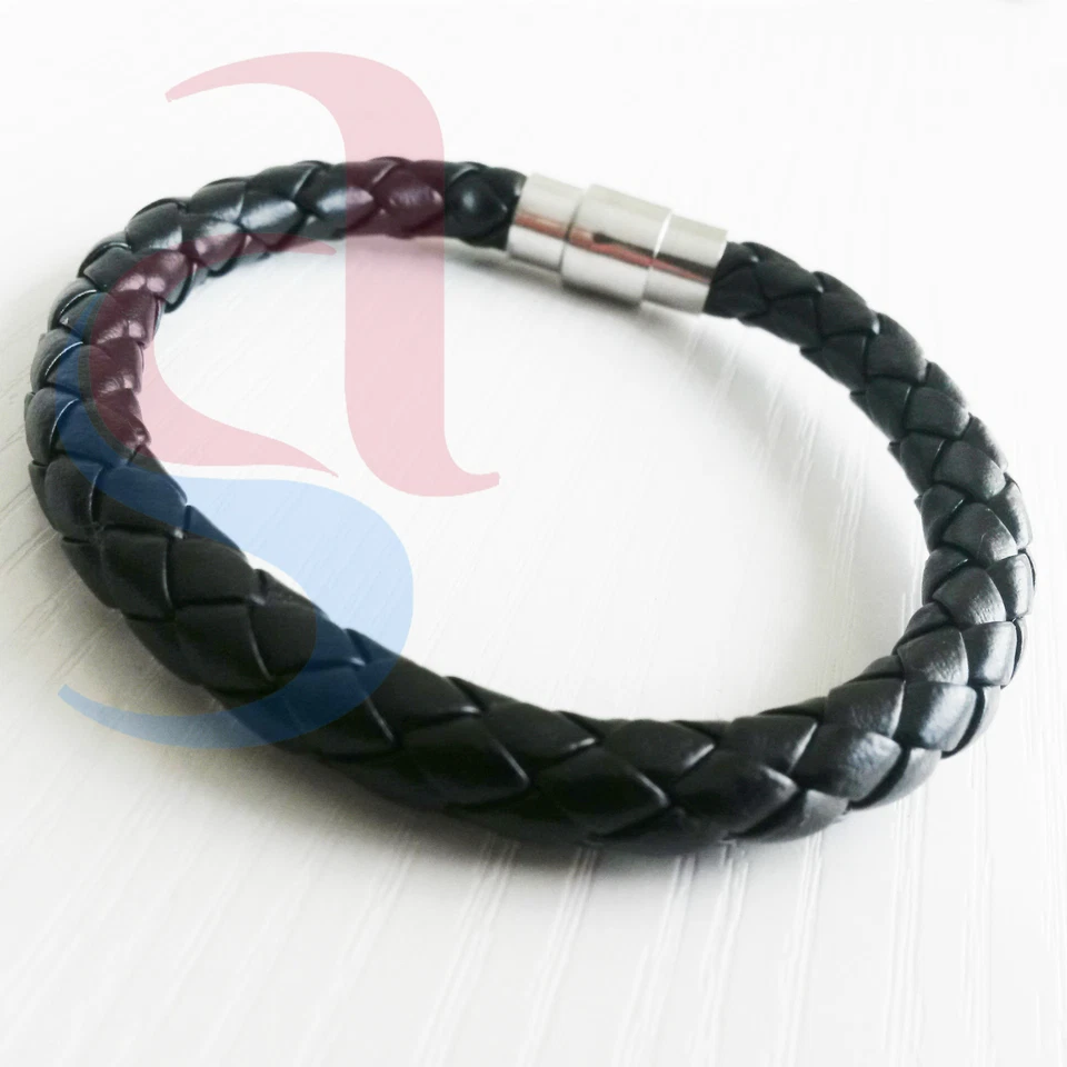 Bracciale uomo donna pelle cuoio intrecciato nero accessorio gioielli moda trend - Immagine 1 di 1