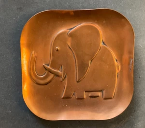 Francisco Rebajes Art Deco Copper 6” Sq Dish Modernistic Stylized Sweet Elephant - Picture 1 of 3