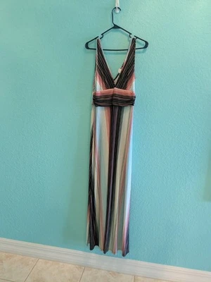 Maxi Vestido Body Central Rayas Coral Negro Crema Talla L Estilo Tanque Elástico Largo Foto 1 de 4