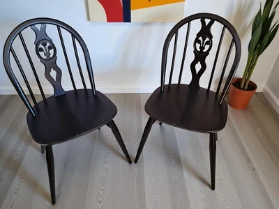 Mid Century Ercol Swan Dining Chairs x 2 - Black Vintage Chairs Restored 1960 - Image 1 of 4