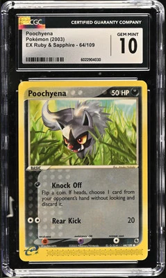 CGC 10 GEM MINT Poochyena 64/109 EX RUBY & SAPPHIRE 2003 Pokémon - Image 1 of 2