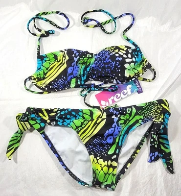 Traje de baño bikini para mujer Reef Brand 2 piezas - negro multicolor - talla pequeña Foto 1 de 4