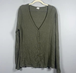 Aritzia Wilfred Free Olive Green V-Neck Cardigan Button Up Rib Knit Sweater Sz M - Picture 1 of 6
