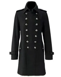 Herren Militär traditioneller zweireihiger langer Trenchcoat Regenmantel Wolljacke - Bild 1 von 4