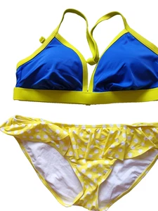 M&S/Geri By Next Yellow Mix Polka Dot/Plain Padded Halterneck Bikini Set 16/18 - Picture 1 of 7