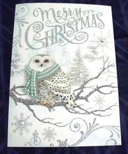 New Snowy Owl Christmas Cards Glitter Embossed 12 Cards 12 Envlopes Punch Studio - Picture 1 of 11