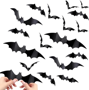 60 Stück Halloween Deko, 4 verschiedene Größen Realistisch Wasserdicht PVC Schwarz 3D - Bild 1 von 12