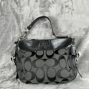 Coach F12657 Purse Zoe Shoulder Bag Signature C Canvas Black Leather Trim VTG - Picture 1 of 14