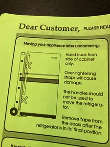 Vtg Refrigerator Moving & Install Instruction 218056100A & Sears Energy Guide 94 - Picture 1 of 6