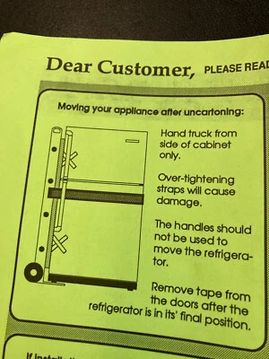 Vtg Refrigerator Moving & Install Instruction 218056100A & Sears Energy Guide 94 - Image 1 of 4