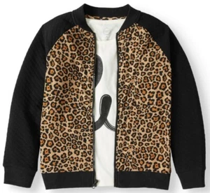Girls 2 Pc Set Lite Bomber Jacket & T-Shirt Black Cheetah, Ivory "Love You" Tee - Picture 1 of 3