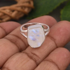 Rough Moonstone 925 Sterling Silver Ring Handmade Natural Raw Gemstone Jewelry - Picture 1 of 9