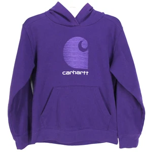 Carhartt Hooded Sweatshirt Girls Size S 8 Purple Long Sleeve Logo Hoodie - Picture 1 of 5